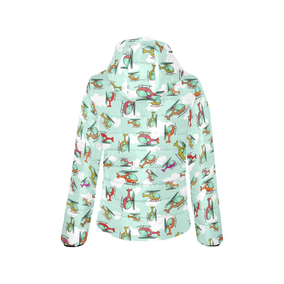 Helicopter design pattern Women's Padded Hooded Jacket