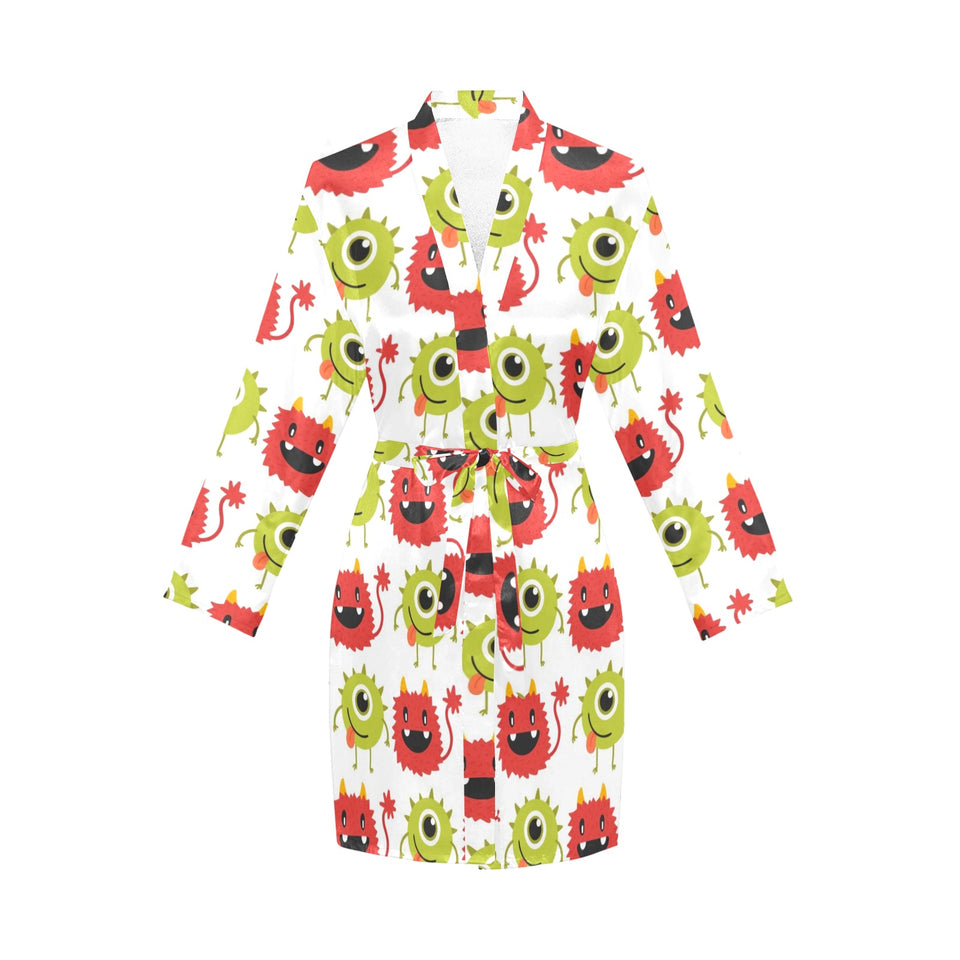 Alien Pattern Print Design 05 Women's Long Sleeve Belted Night Robe