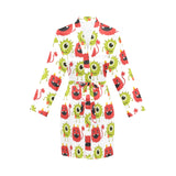 Alien Pattern Print Design 05 Women's Long Sleeve Belted Night Robe