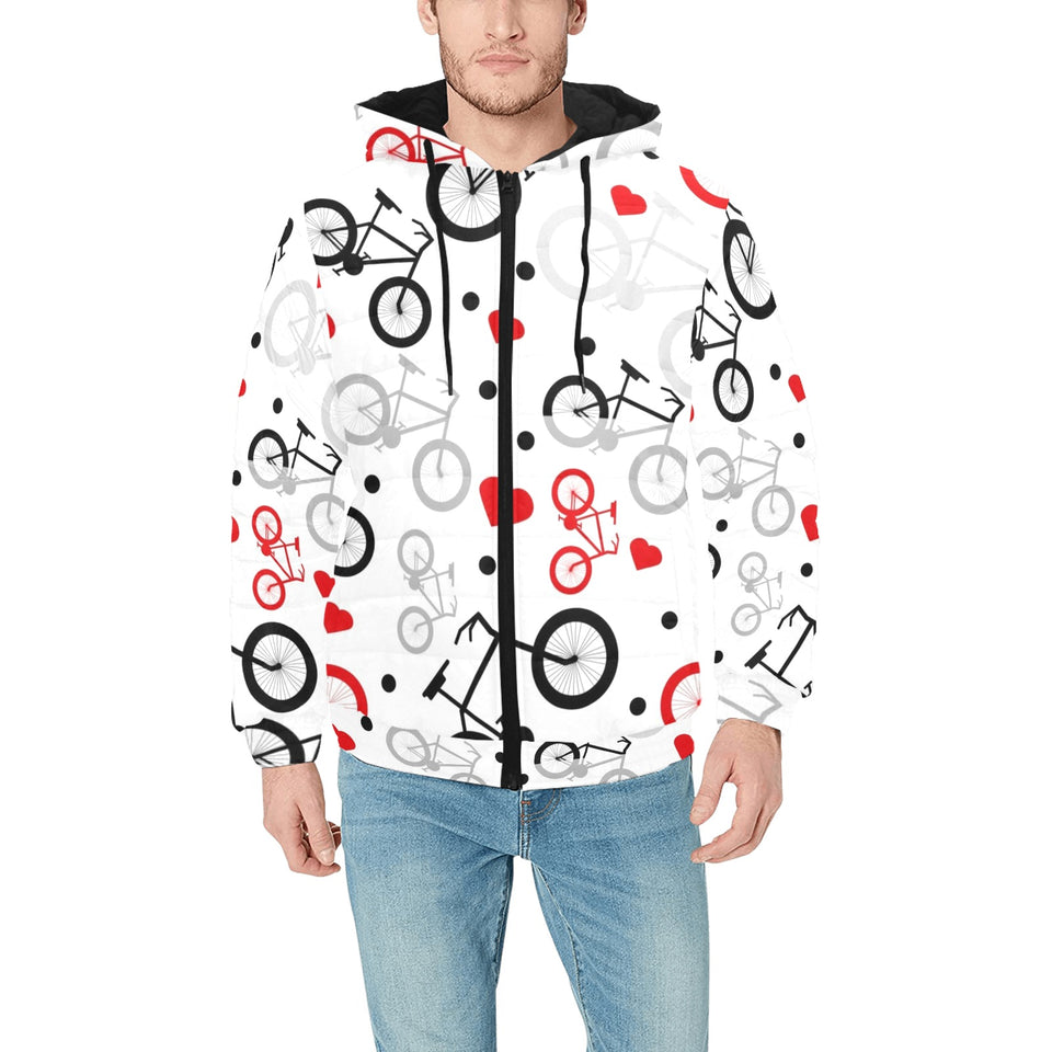Bicycle Pattern Print Design 04 Men's Padded Hooded Jacket