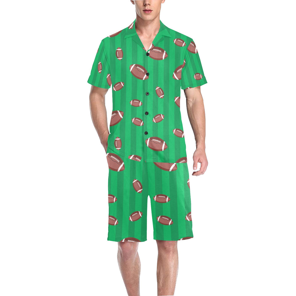 American football ball field background Men's V-Neck Short Pajama Set