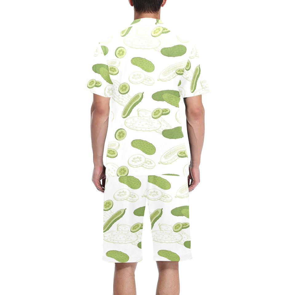 Cucumber sketch pattern Men's V-Neck Short Pajama Set