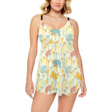 Hippopotamus Pattern Print Design 04 Chest Sexy Pleated Two Piece Swim Dress