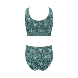 Elephants jungle pattern Chest Bowknot High Waisted Bikini Swimsuit