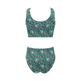 Elephants jungle pattern Chest Bowknot High Waisted Bikini Swimsuit