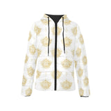 Gold Ornamental lotue waterlily symbol pattern Women's Padded Hooded Jacket
