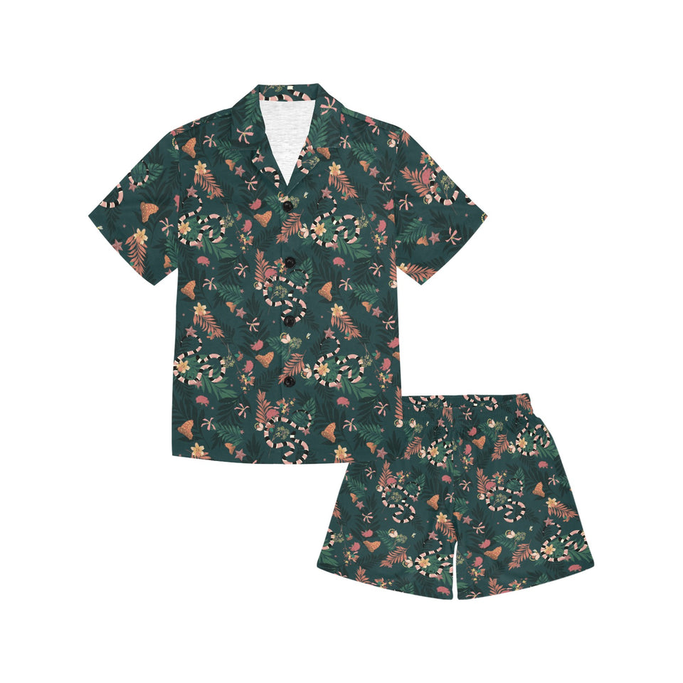 Snake forest pattern Kids' Boys' Girls' V-Neck Short Pajama Set
