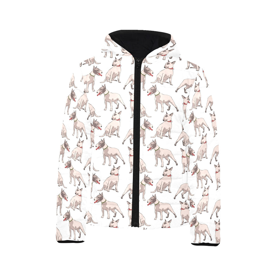 Bull Terrier Pattern Print Design 04 Kids' Boys' Girls' Padded Hooded Jacket