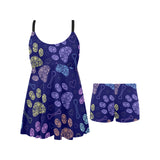 Dog Paws Pattern Print Design 02 Chest Sexy Pleated Two Piece Swim Dress