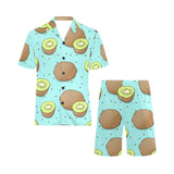 Kiwi blue background Men's V-Neck Short Pajama Set