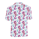 Purple seahorse blue coral pattern Men's All Over Print Polo Shirt