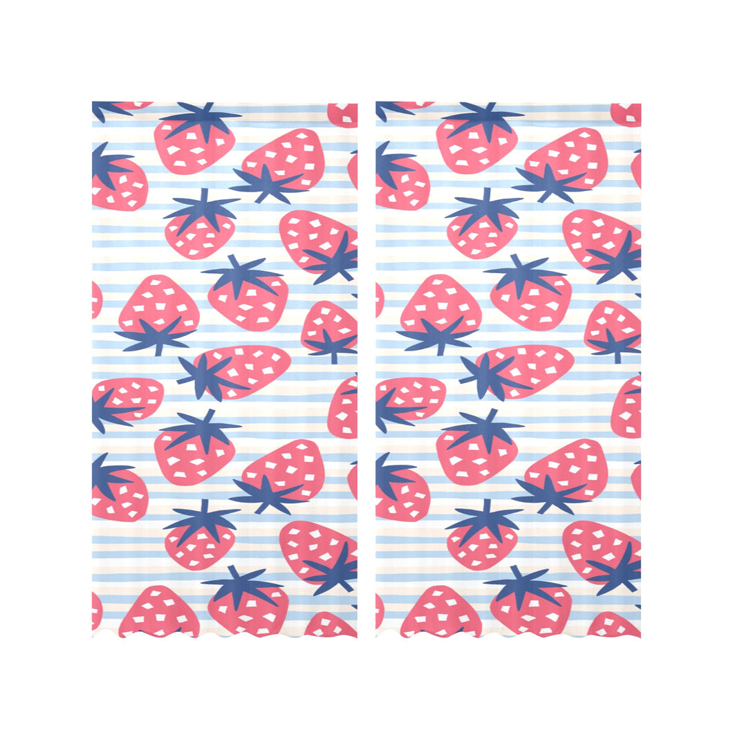 Strawberry pattern blue lines background Gauze Curtain