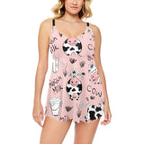 Cows milk product pink background Chest Sexy Pleated Two Piece Swim Dress