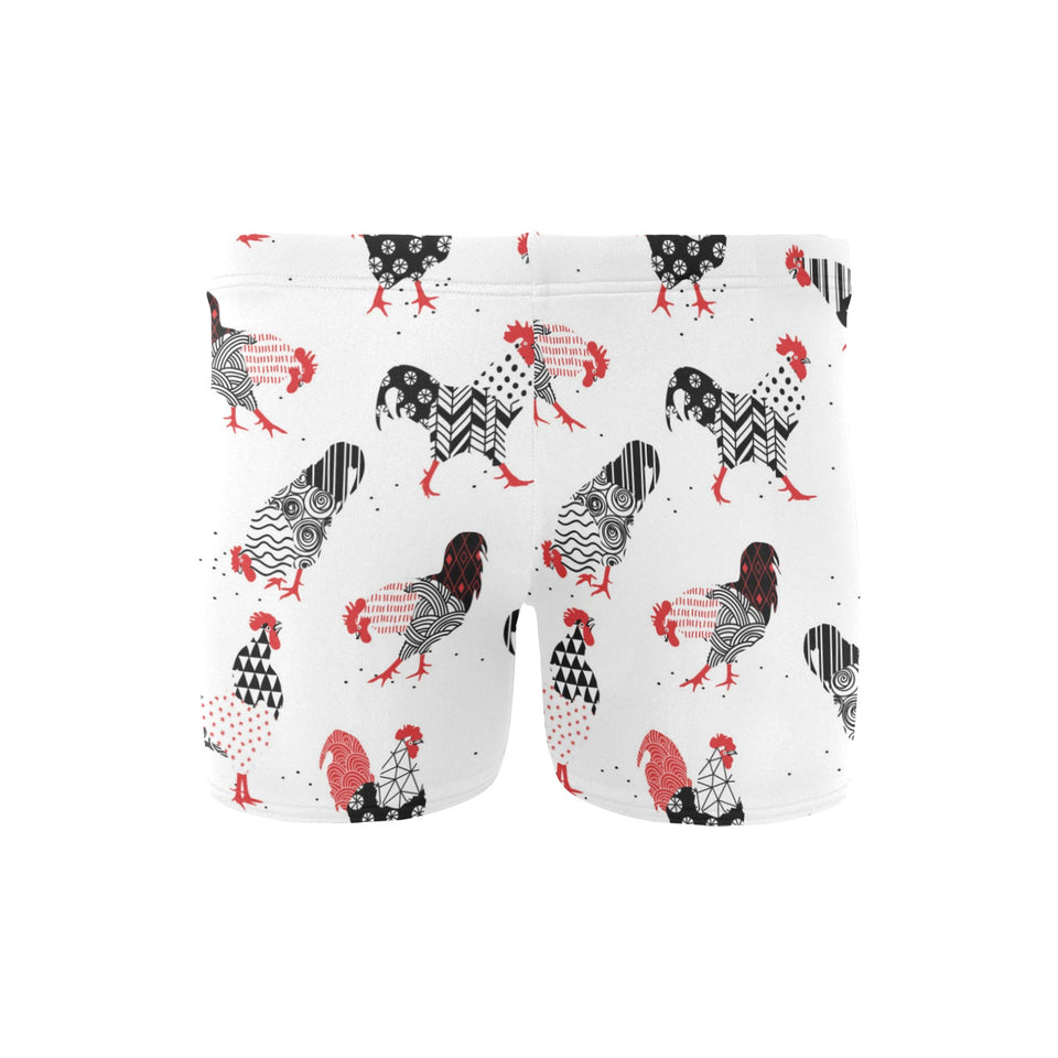 Cool rooster chicken cock floral ornament backgrou Men's Swimming Trunks