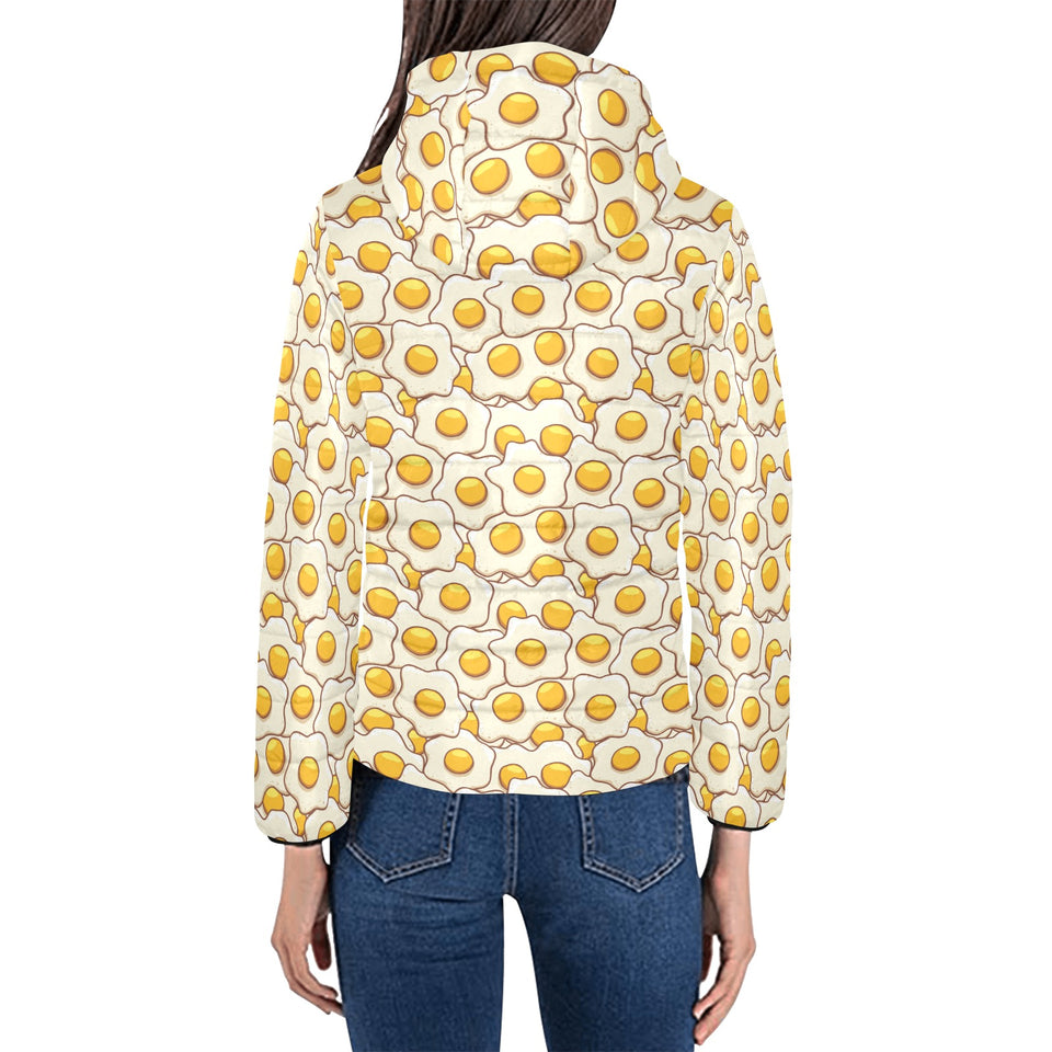 Fried Eggs Pattern Print Design 02 Women's Padded Hooded Jacket