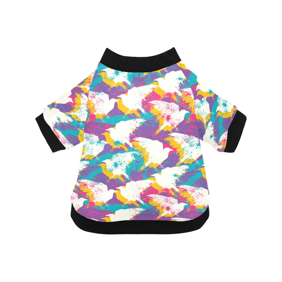 Colorful crow illustration pattern All Over Print Pet Dog Round Neck Fuzzy Shirt