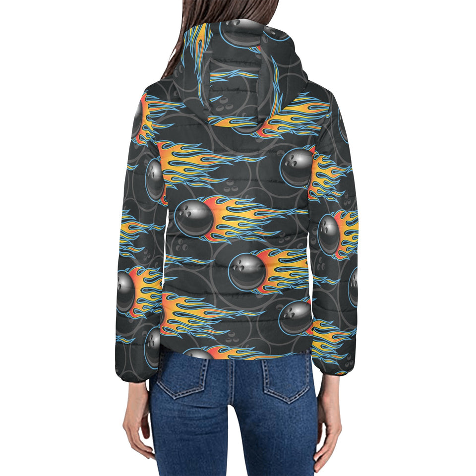 Bowling balls flame pattern Women's Padded Hooded Jacket