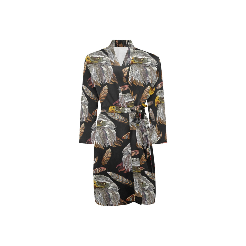 Eagle Pattern Print Design 05 Men's Long Sleeve Belted Night Robe