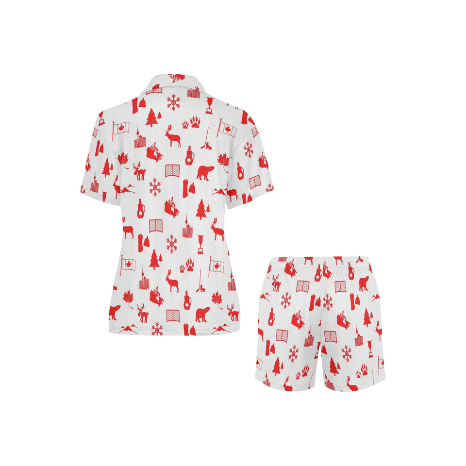 Canada Pattern Print Design 04 Women's V-Neck Short Pajama Set