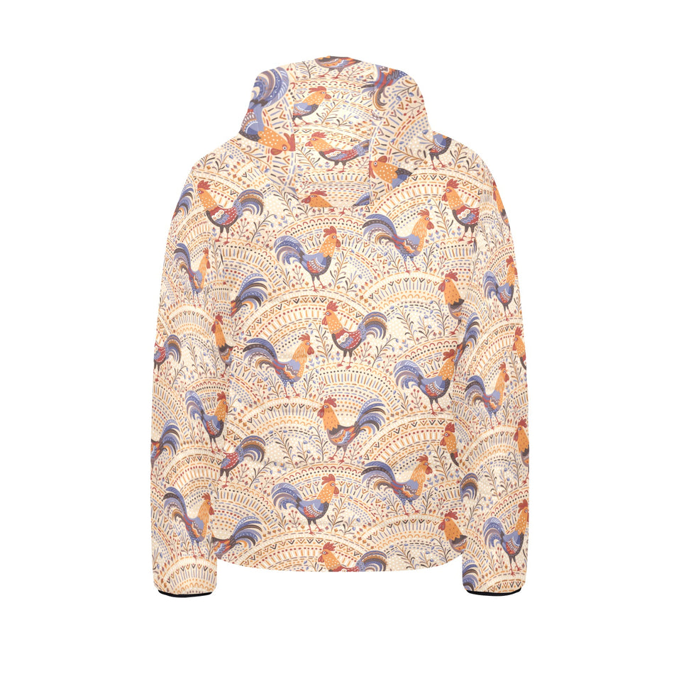 Cute rooster chicken cock floral ornament backgrou Kids' Boys' Girls' Padded Hooded Jacket