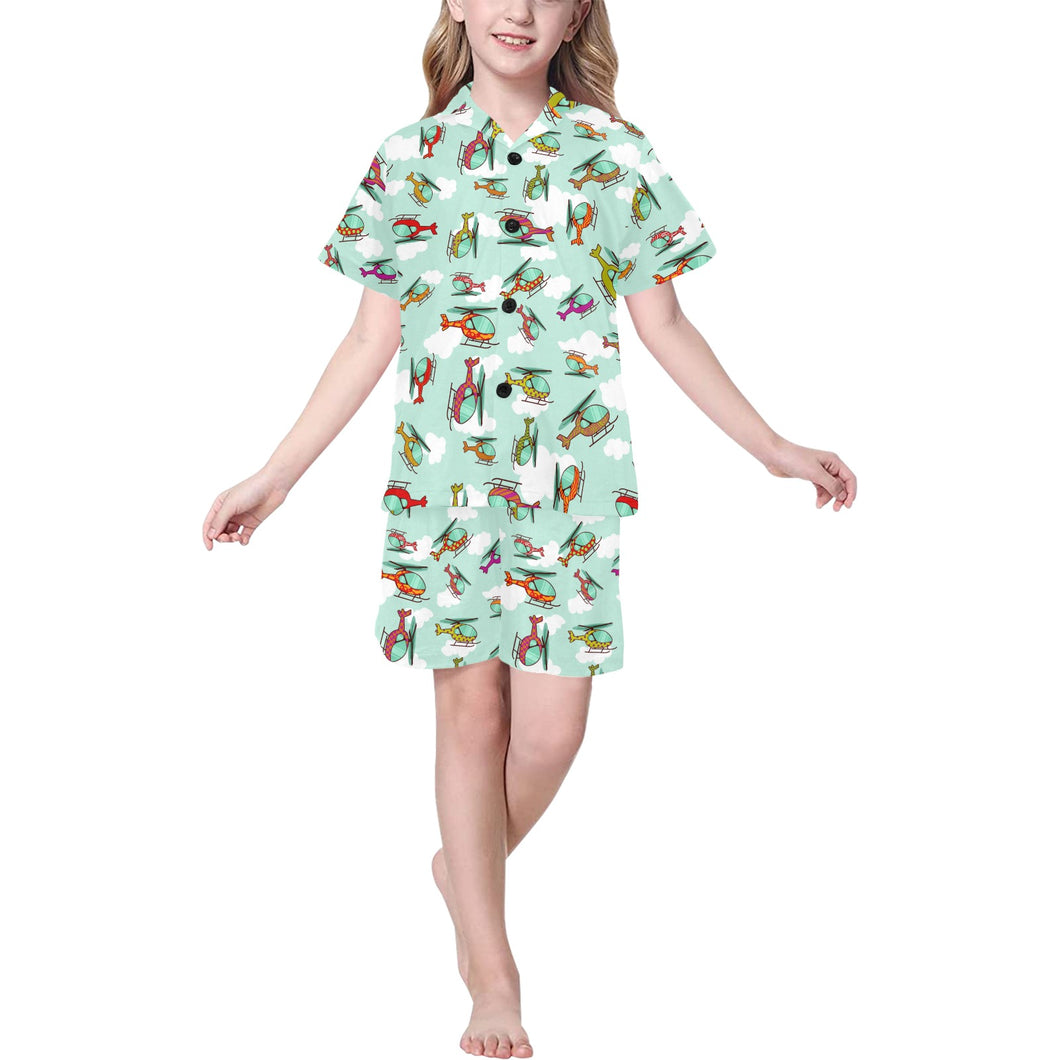 Helicopter design pattern Kids' Boys' Girls' V-Neck Short Pajama Set