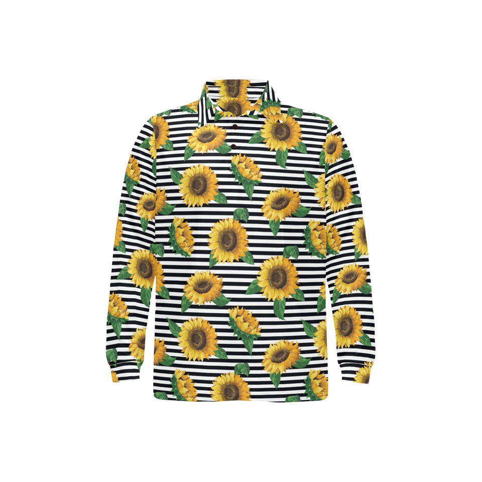 sunflowers ribbon background Men's Long Sleeve Polo Shirt