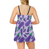 Eggplant Pattern Print Design 03 Chest Sexy Pleated Two Piece Swim Dress