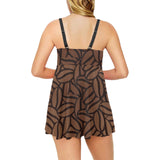 coffee bean pattern Chest Sexy Pleated Two Piece Swim Dress