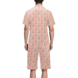 Eiffel Tower Flower Pattern Design 03 Men's V-Neck Short Pajama Set