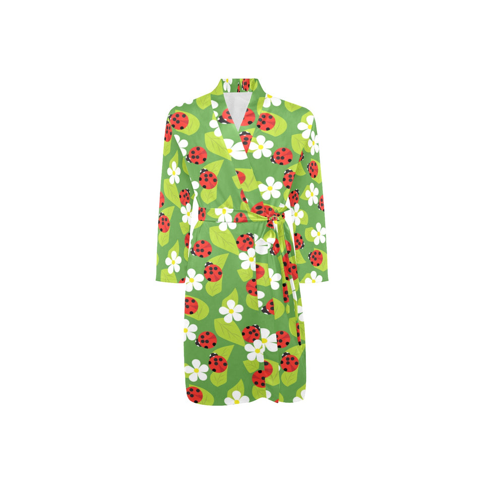Ladybug Pattern Print Design 01 Men's Long Sleeve Belted Night Robe