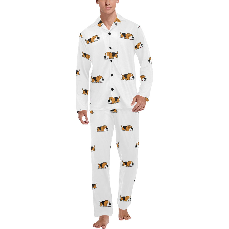 Cute beagle dog sleeping pattern Men's Long Pajama Set
