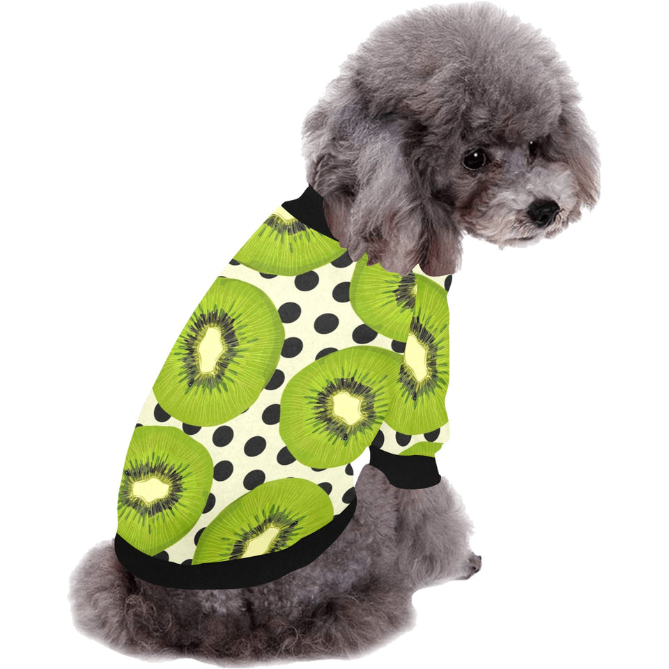 kiwi black dot background All Over Print Pet Dog Round Neck Fuzzy Shirt