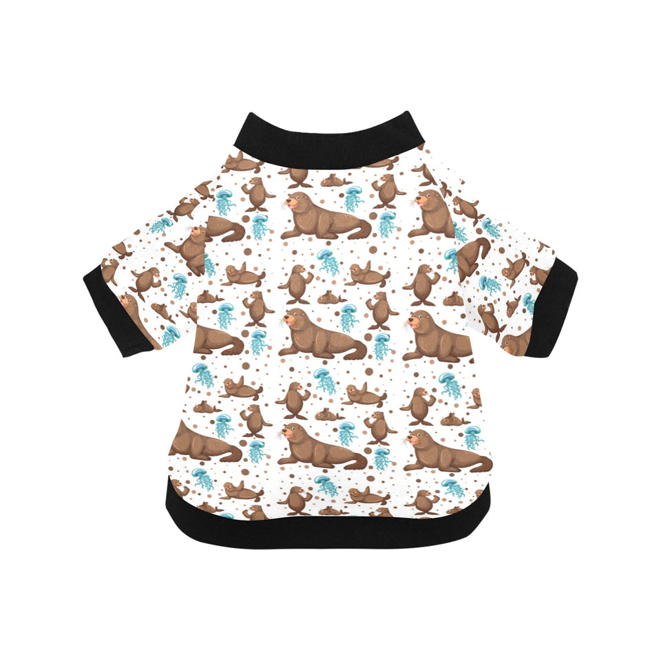sea lion Seals jellyfish pattern All Over Print Pet Dog Round Neck Fuzzy Shirt
