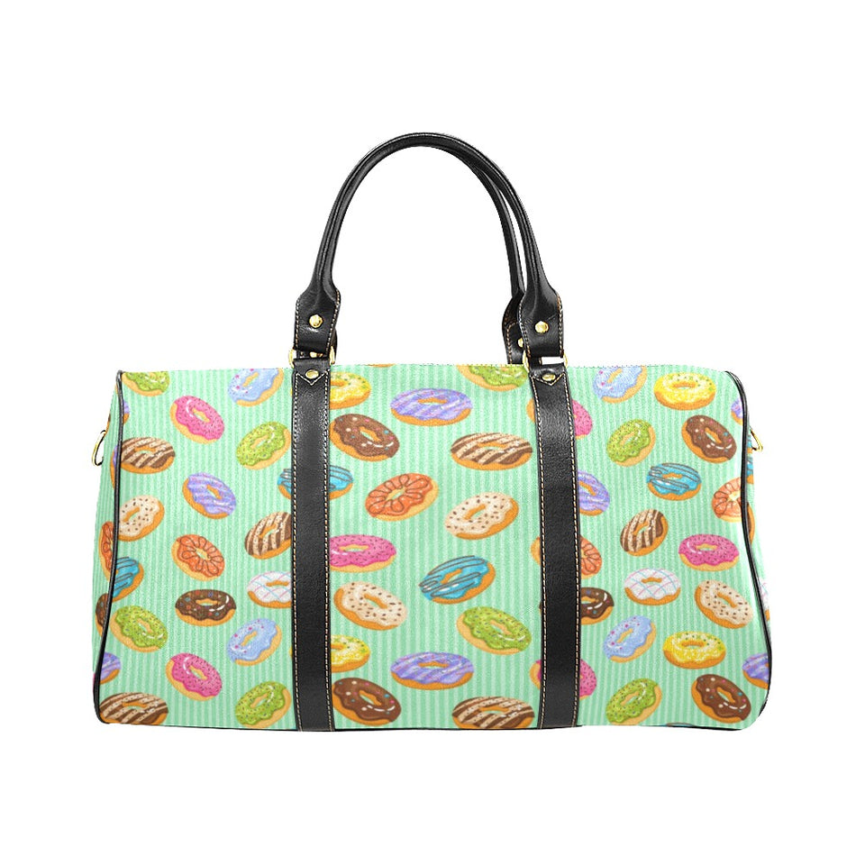 Colorful donut pattern green background Travel Bag