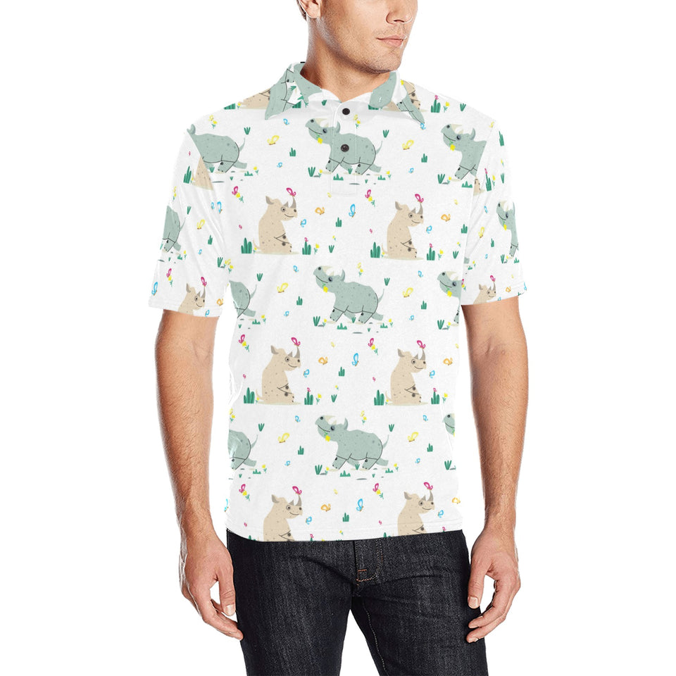 Cute Rhino pattern Men's All Over Print Polo Shirt