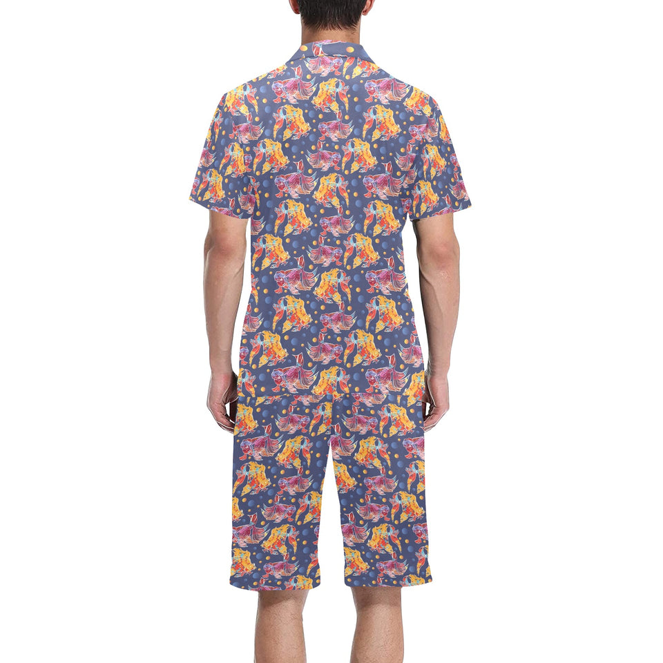 Goldfish Pattern Print Design 05 Men's V-Neck Short Pajama Set