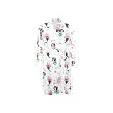 cute mermaid dolphin fish starfish pattern Men's Long Sleeve Belted Night Robe