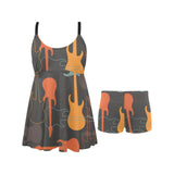 electric guitars pattern Chest Sexy Pleated Two Piece Swim Dress