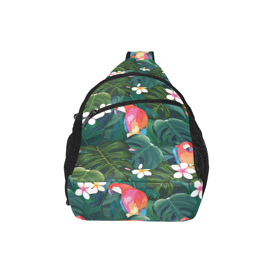 Parrot Palm tree leaves flower hibiscus pattern All Over Print Chest Bag