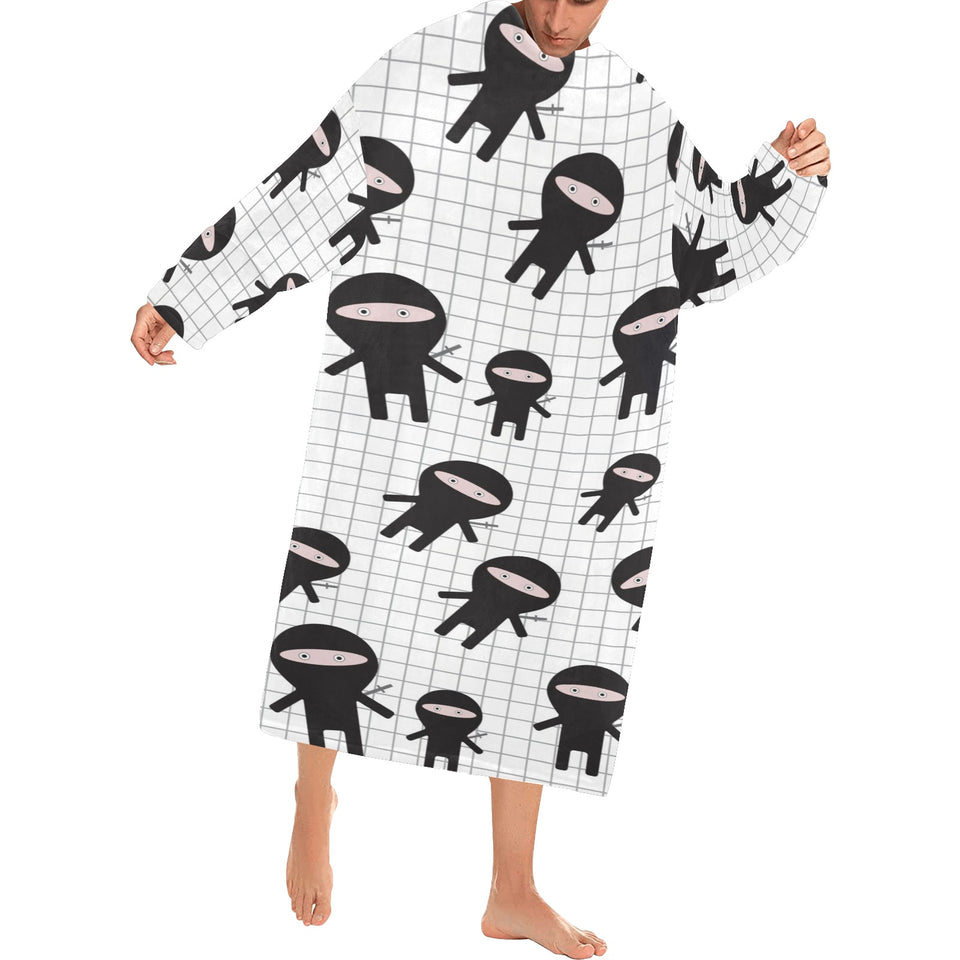 Ninja pattern plaid background Blanket Robe with Sleeves