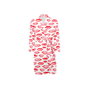 Lips Pattern Print Design 05 Men's Long Sleeve Belted Night Robe