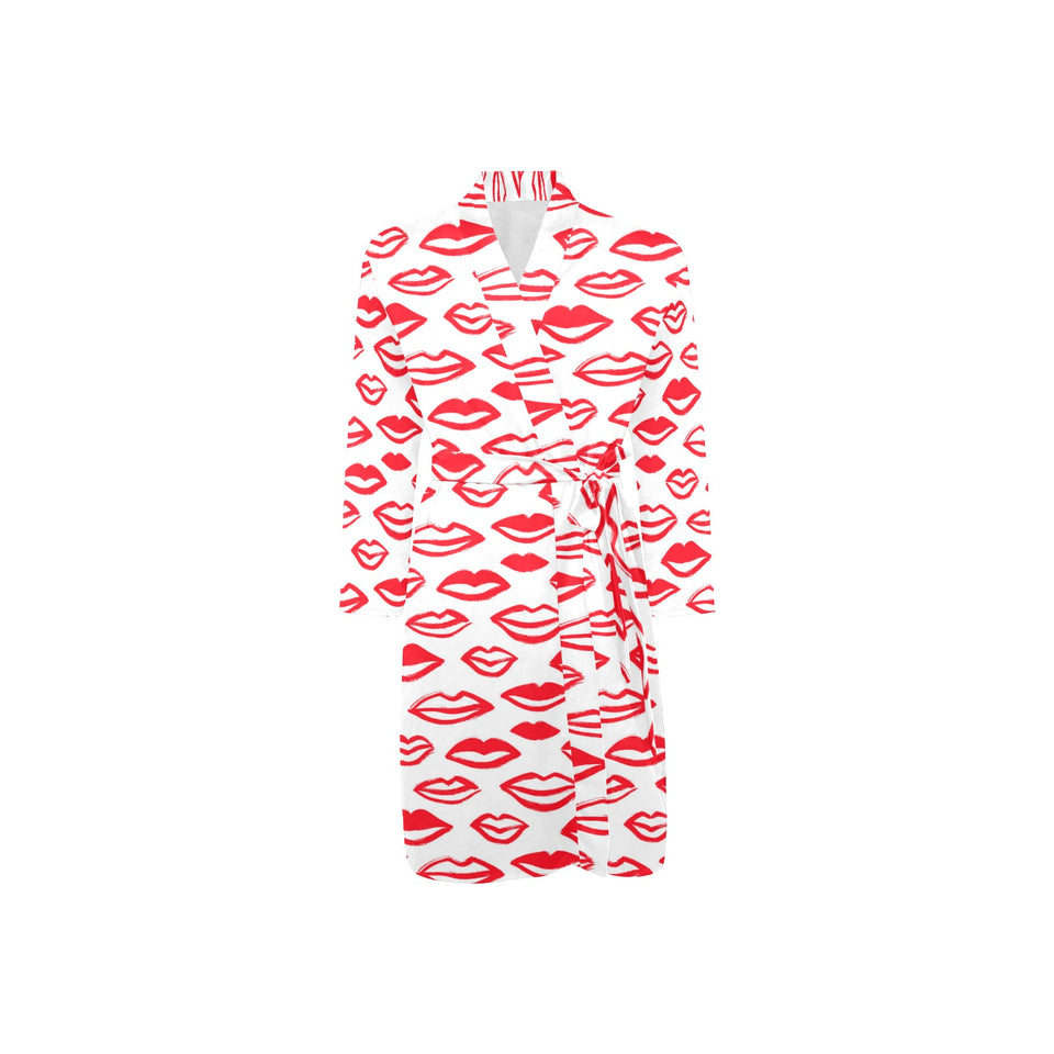 Lips Pattern Print Design 05 Men's Long Sleeve Belted Night Robe
