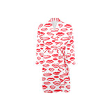 Lips Pattern Print Design 05 Men's Long Sleeve Belted Night Robe