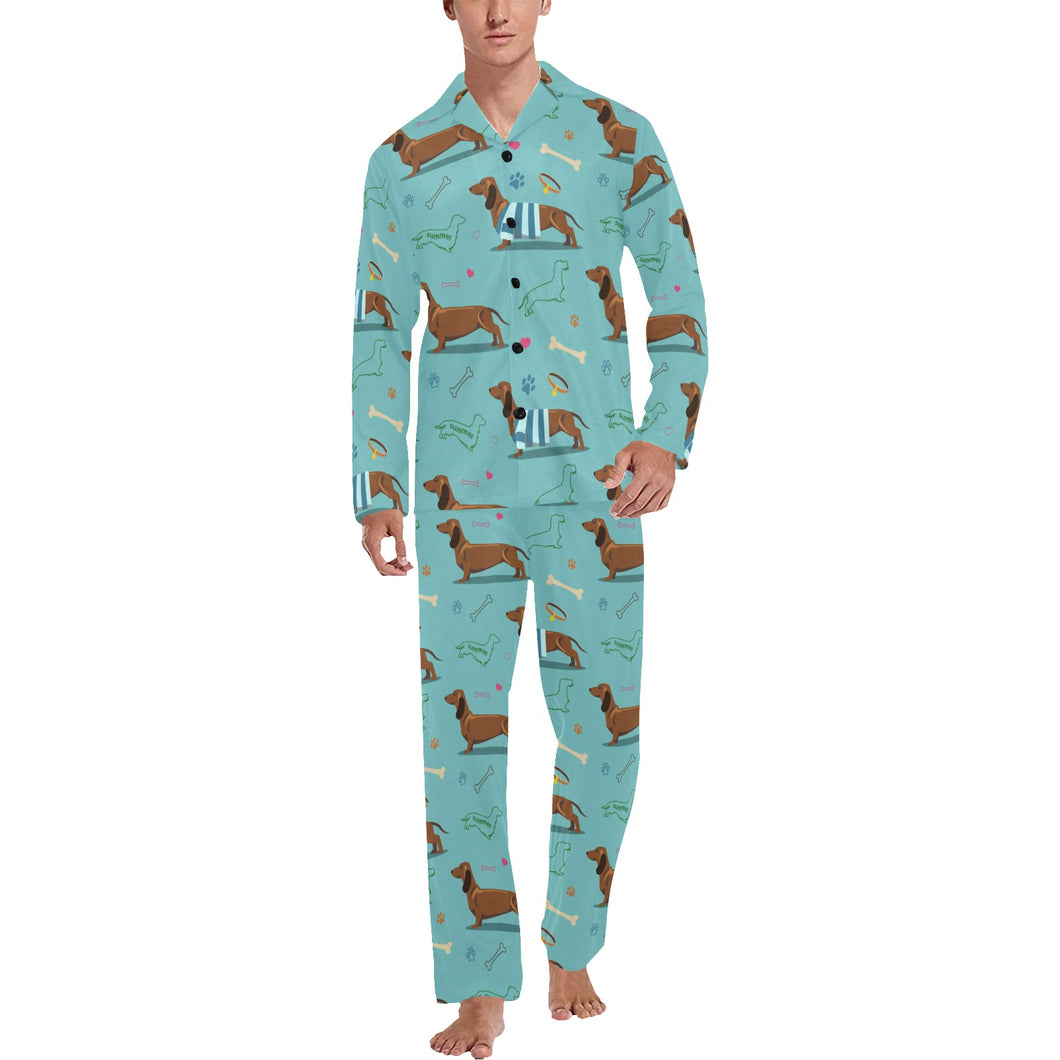 Dachshund decorative background Men's Long Pajama Set