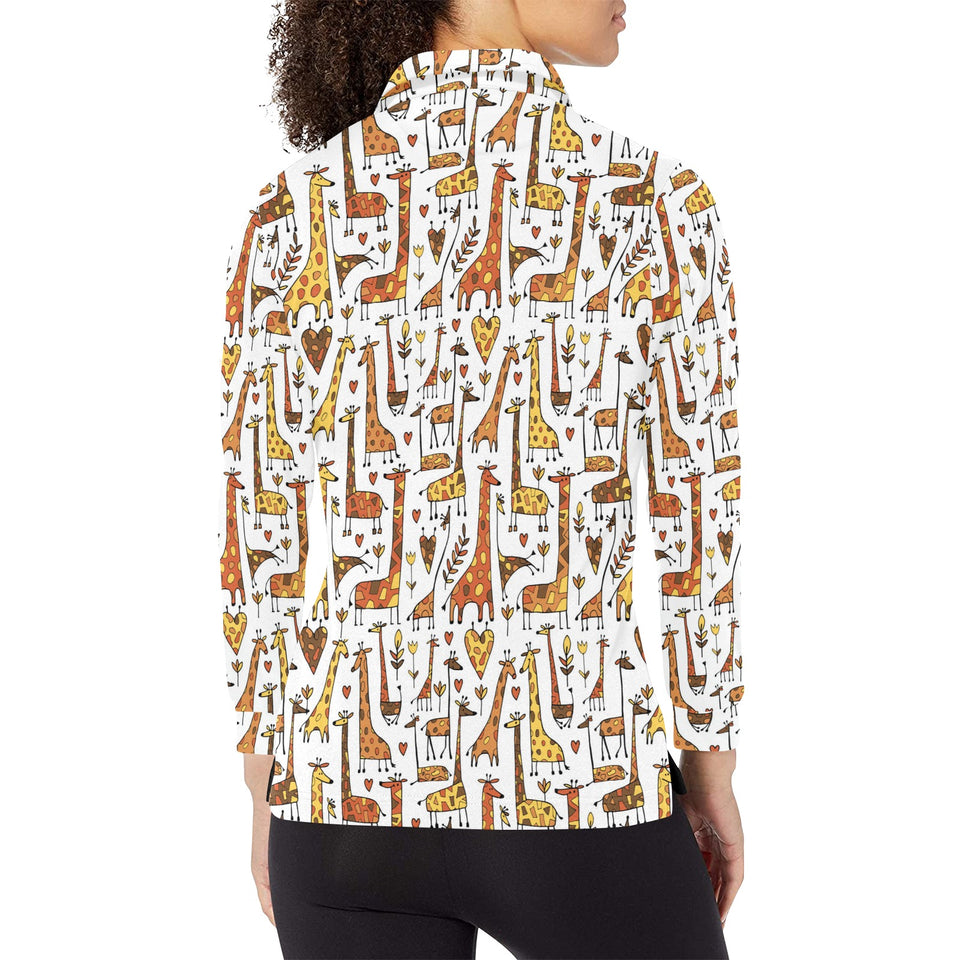 Giraffe Pattern Print Design 04 Women's Long Sleeve Polo Shirt