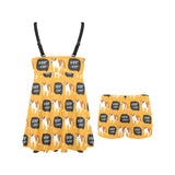 English Bulldog Pattern Print Design 04 Chest Sexy Pleated Two Piece Swim Dress