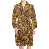 cacao beans tribal polynesian pattern background Men's Long Sleeve Belted Night Robe