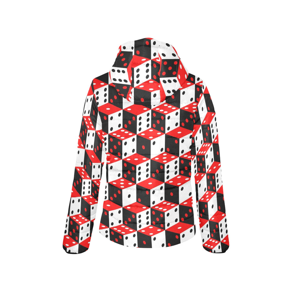 Dice Pattern Print Design 02 Women's Padded Hooded Jacket