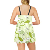Cute frog dragonfly pattern Chest Sexy Pleated Two Piece Swim Dress