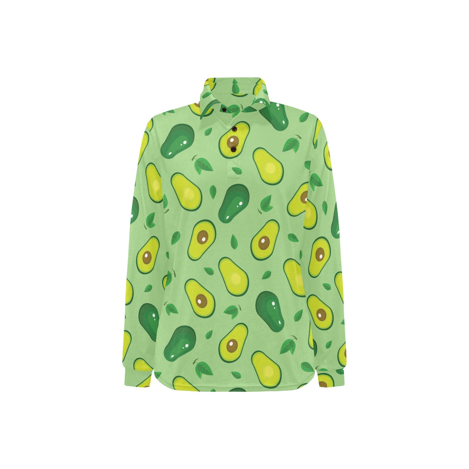 Avocado pattern green background Women's Long Sleeve Polo Shirt